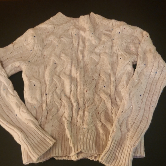 St. John's Bay Beige Cable Knit Cardigan with Sparkle Buttons - Picture 8 of 10